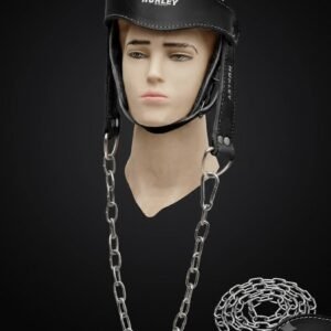 Black leather head harness with heavy-duty stainless steel chain and rivets