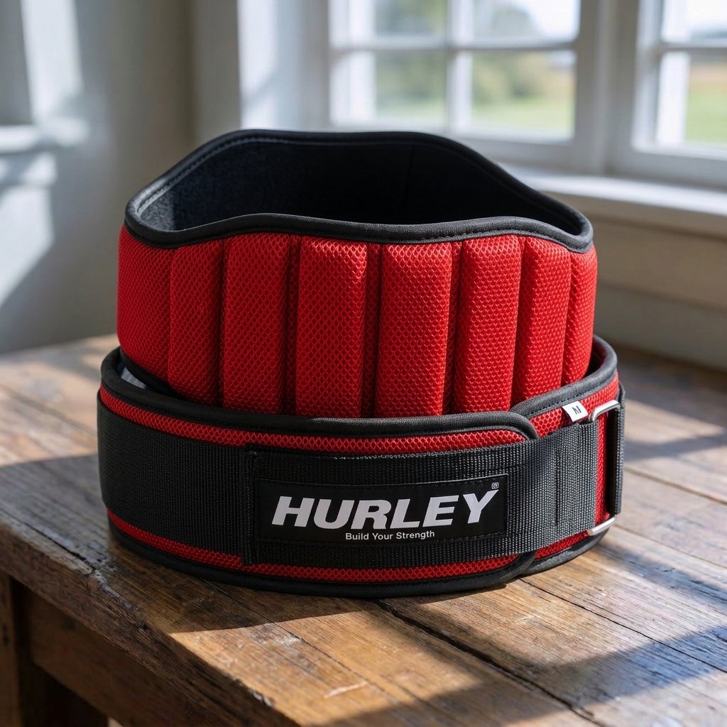 Red soft neoprene weightlifting belt with 6-inch back support Red soft neoprene weightlifting belt with 6-inch back support