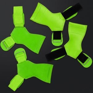 Green Versa Grips weightlifting straps with non-slip grip and stainless steel buckle