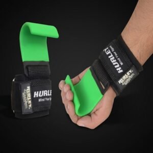Green heavy-duty power hooks with 7mm neoprene wrist pads