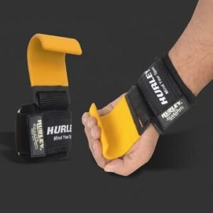 Yellow heavy-duty power hooks with 7mm neoprene wrist pads