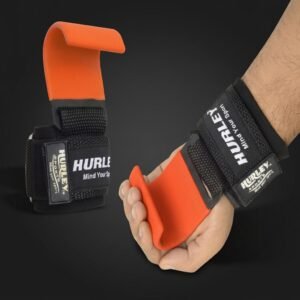 Orange heavy-duty power hooks with 7mm neoprene wrist pads