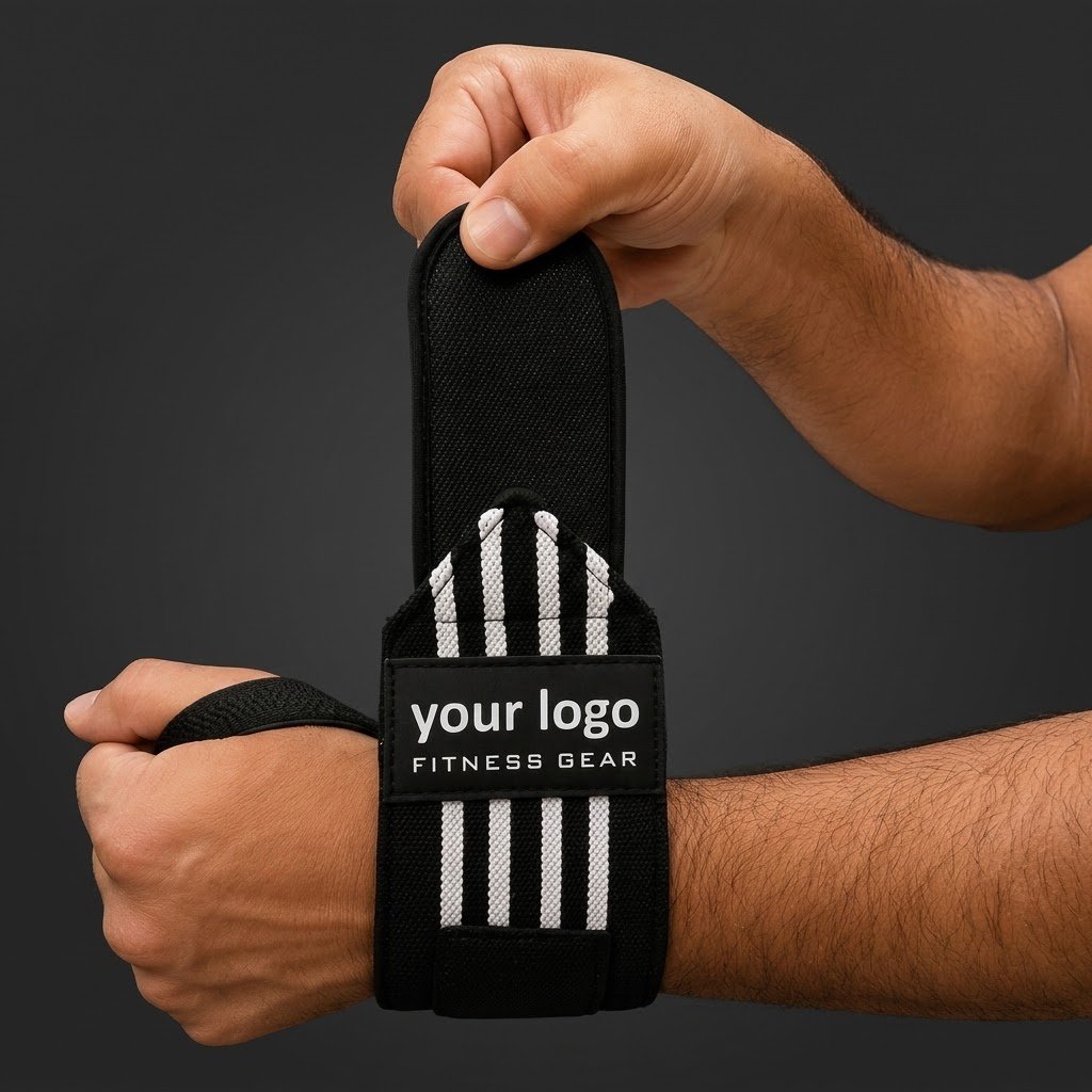 Black Wrist Wraps with 3 White Stripes – Heavy-Duty Cotton Blend Black wrist wraps with 3 white stripes and heavy-duty Velcro closure
