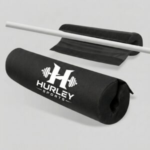 Black weightlifting barbell pad with foam padding and Velcro closure