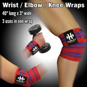 Red and blue striped 3-in-1 elbow wraps for wrist elbow and knee support