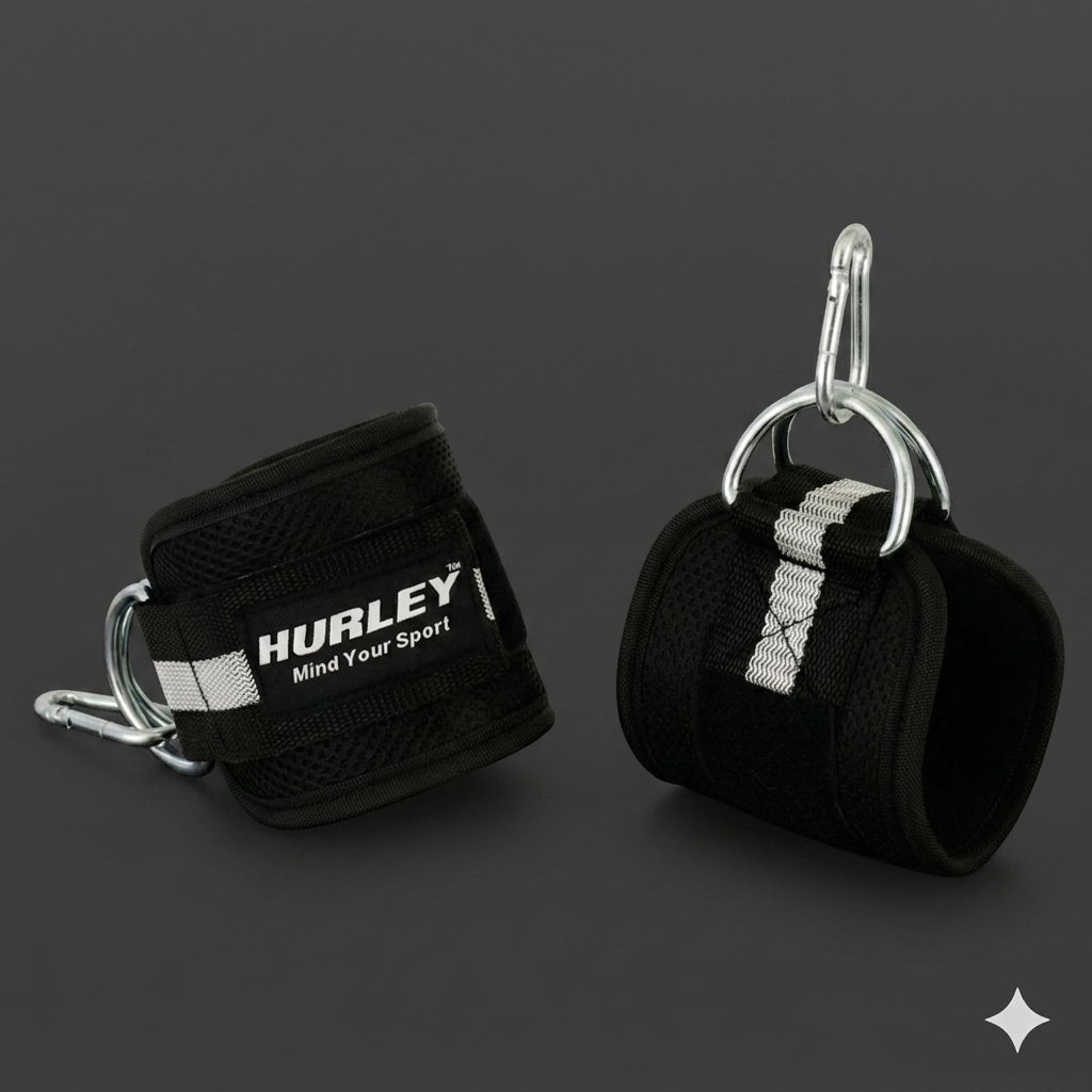 Black Ankle Straps with Grey Stripes – Heavy-Duty Neoprene Black neoprene ankle straps with grey stripes, D-rings and carabiner