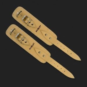 Brown leather ankle straps with stainless steel buckle buttons and Cross-D ring