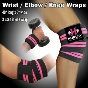 Black and pink striped 3-in-1 elbow wraps for wrist elbow and knee support