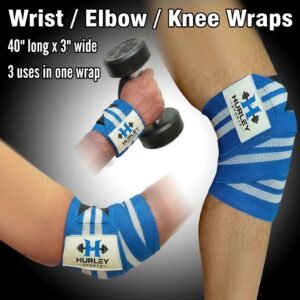 Blue and white striped 3-in-1 elbow wraps for wrist elbow and knee support