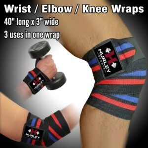 Black blue and red striped 3-in-1 elbow wraps for wrist elbow and knee support