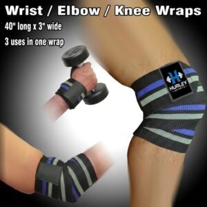 Black blue and grey striped 3-in-1 elbow wraps for wrist elbow and knee support