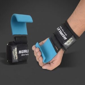 Sky blue heavy-duty power hooks with 7mm neoprene wrist pads