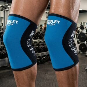 Blue knee sleeves made from 5mm–7mm neoprene with polyester fabric