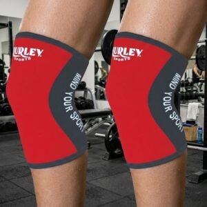 Red knee sleeves made from 5mm–7mm neoprene with polyester
