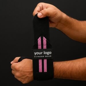 Black wrist wraps with 2 pink stripes and heavy-duty Velcro closure
